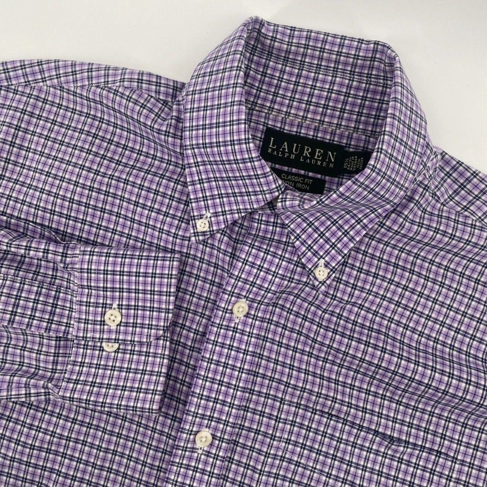 Lauren Ralph Lauren Button Down Mens 15.5 34/35 Purple Classic Non Iron Shirt